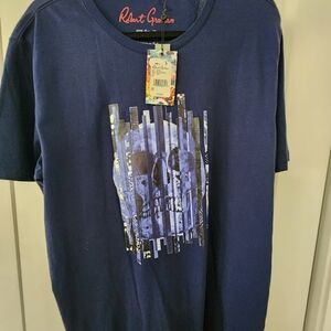 Robert Graham Shirt Men's XL Skull Print Blue Short Sleeve